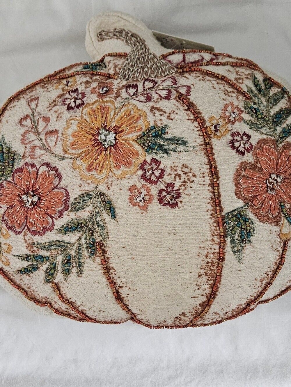Lillian August French Farmhouse Floral Pumpkin Pillow Fall Decor.